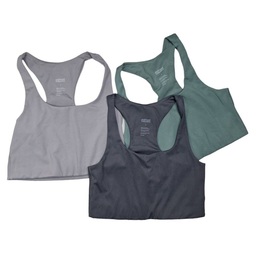Girlfriend Collection Sports Bra Green Gray Black‎ Womens Small Racerback